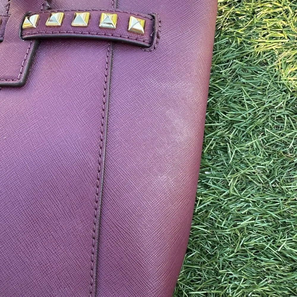 Michael Kors Hamilton‎ Purse Traveler Studded Burgundy Maroon Crossbody Bag